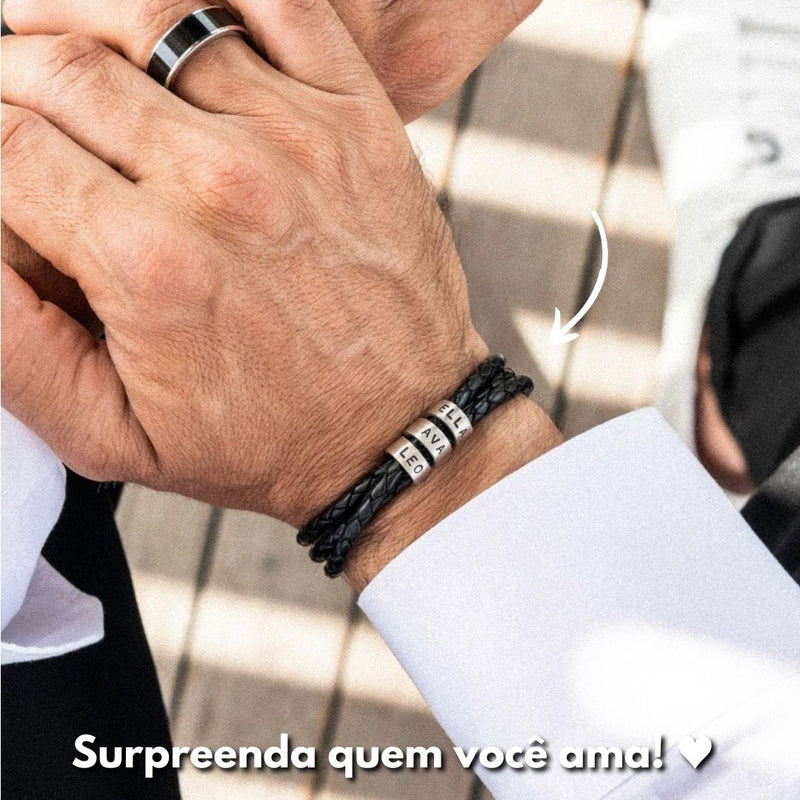 Pulseira Couro Personalizável - Aço Inoxidável | Gravação a Laser - Oferta Especial 50% OFF + Frete Grátis Somente Hoje!