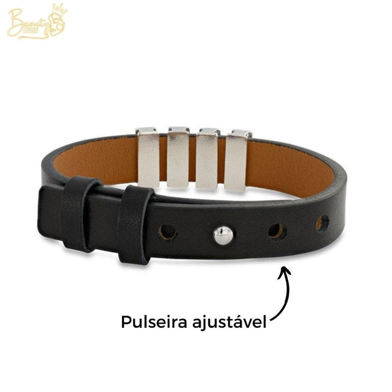 Pulseira Personalizada - Couro + Aço Inox - Gravação a laser - Oferta especial 50% off + Frete Grátis somente hoje!