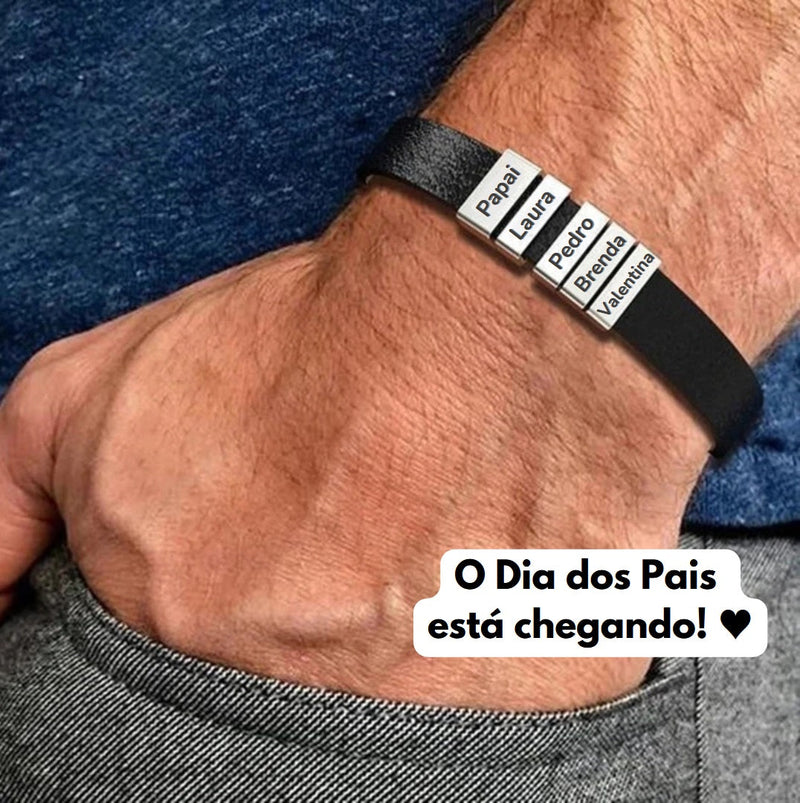 Pulseira Personalizada - Couro + Aço Inox - Gravação a laser - Oferta especial 50% off + Frete Grátis somente hoje!